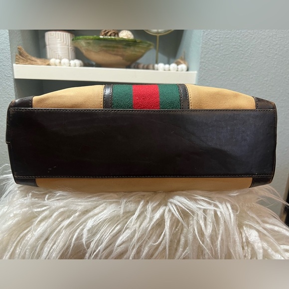 GUCCI Web Sherry Line Tote Bag Canvas Leather Purse- 💎Authenticated 💎 - Picture 8 of 16